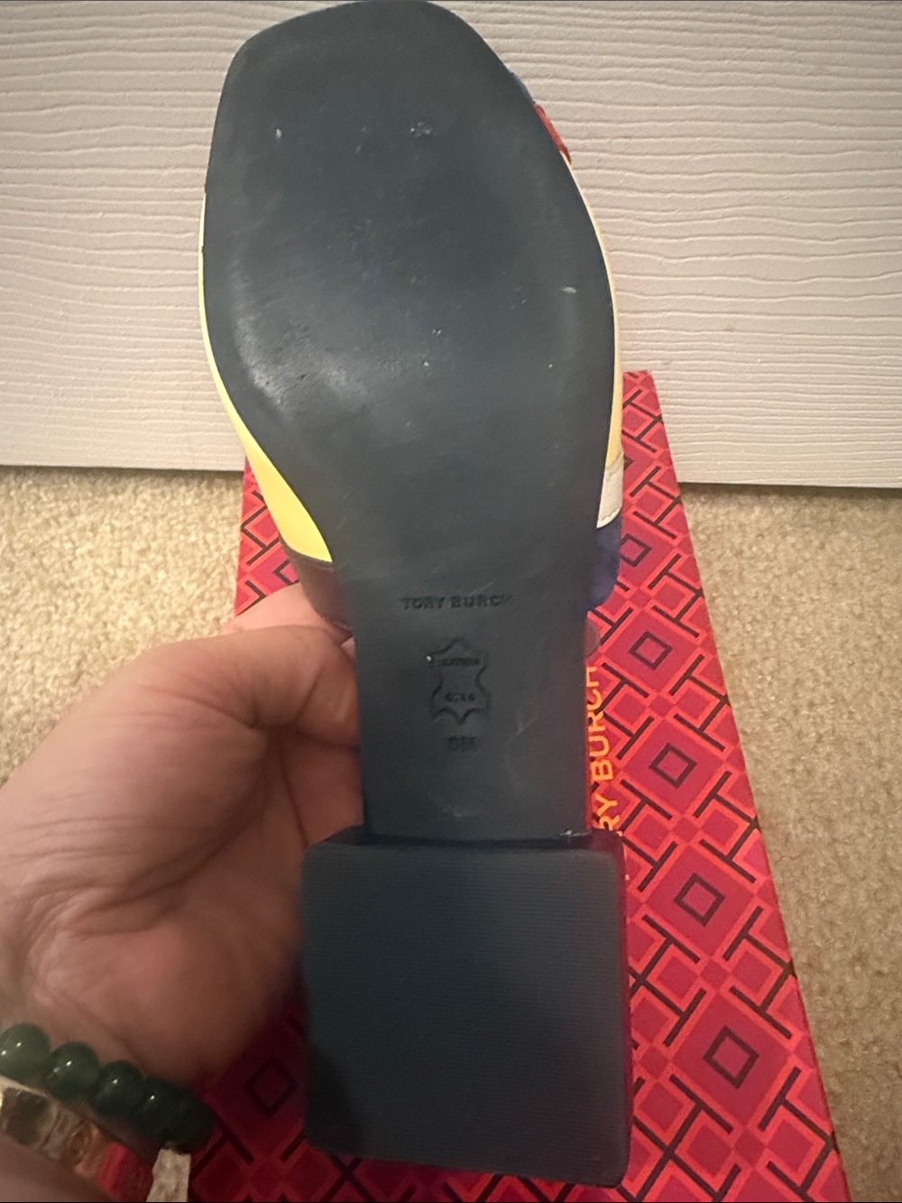 Tory Burch Multicolor Slide Sandals in Red and Blue with Yellow Accents - Picture 6 of 14